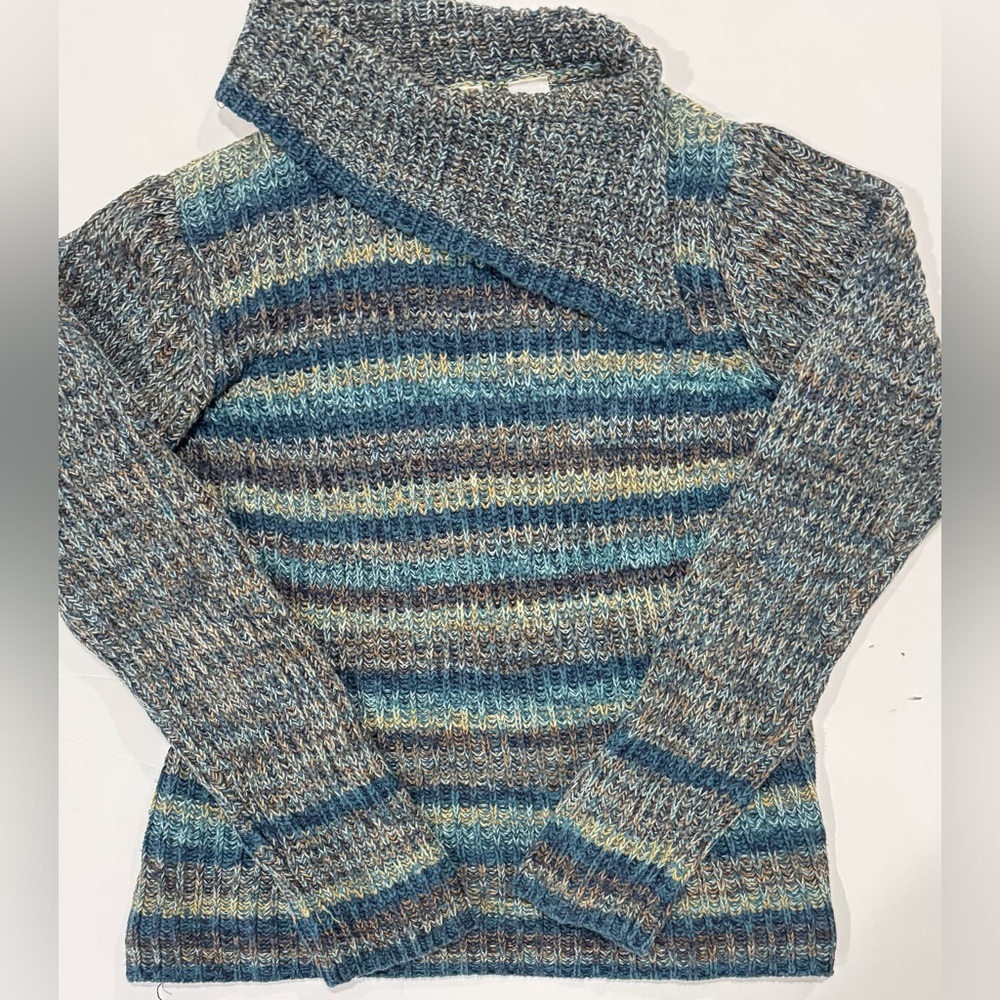 Marled Knit Sweater Blue Stripe Cotton Pullover Cozy Casual Size M